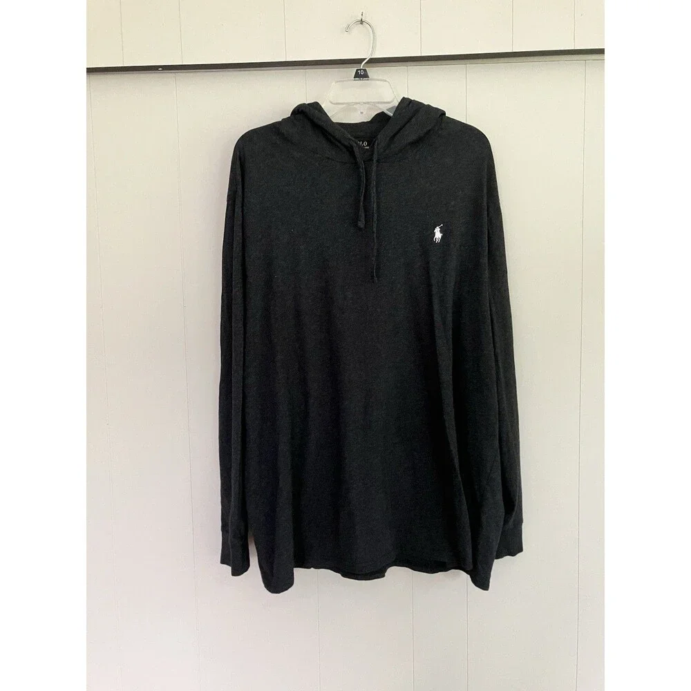 Polo Ralph Lauren Men XXL Dark Charcoal Gray Cotton Knit Hoodie Light Pullover - Picture 1 of 8